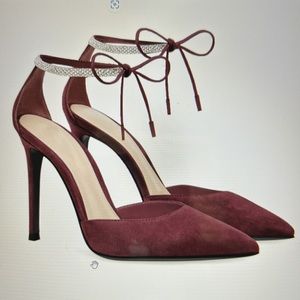 CLASSY Coutgo Women’s Pointed Toe High Heels Rhinestone Ankle Strap Wine Size 8